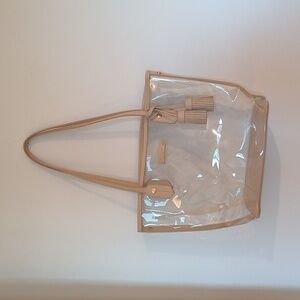 SPARTINA 449 Clear Plastic g Bag w/Cream Leather Trim, Strap & Tassel